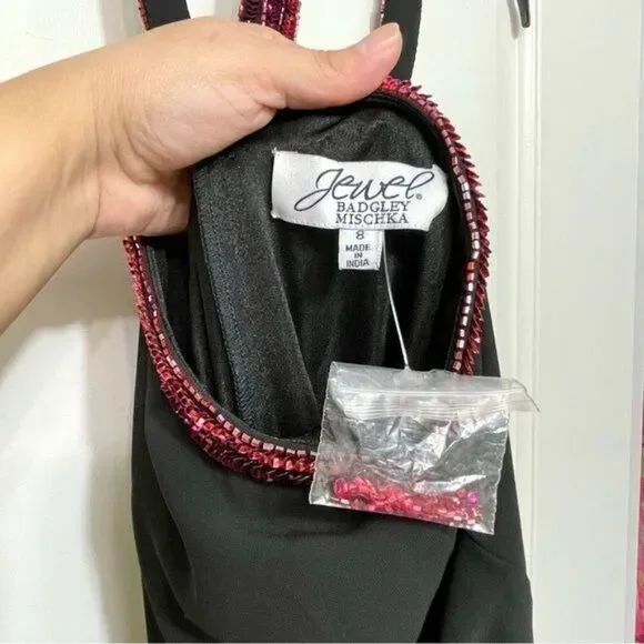 New Jewel Badgley Mischka Trapeze Dress with Beaded Trim in Black Size 8 - Picture 10 of 12